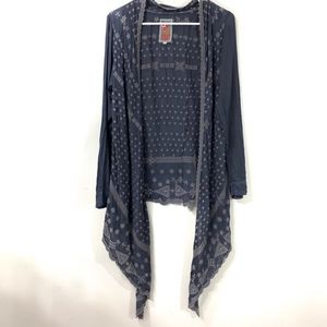 Johnny Was Blue Floral Eyelet Open Front Cardigan